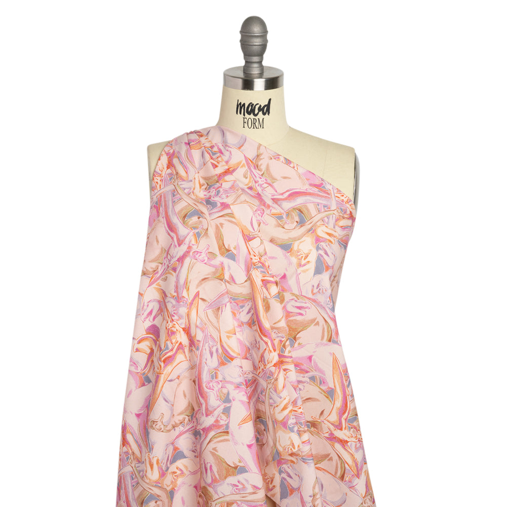 Stretch Cotton Poplin Print - Pink Dinosaurs - Mood Exclusive History in Pink Drape Stretch Cotton Poplin Print - Pink Dinosaurs - Mood Exclusive History in Pink Drape