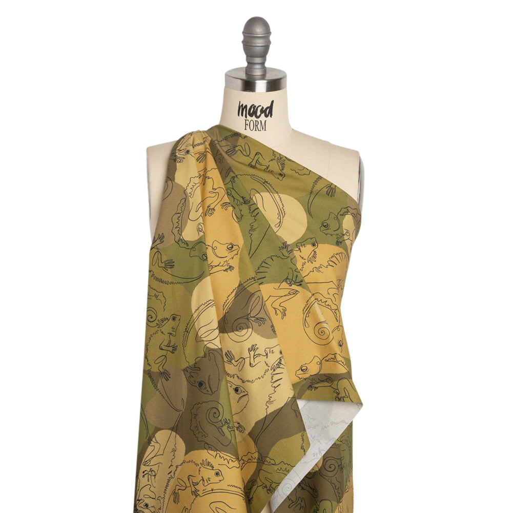 Stretch Cotton Poplin Print - Green Chameleons - Mood Exclusive Commander of Camouflage Drape Stretch Cotton Poplin Print - Green Chameleons - Mood Exclusive Commander of Camouflage Drape