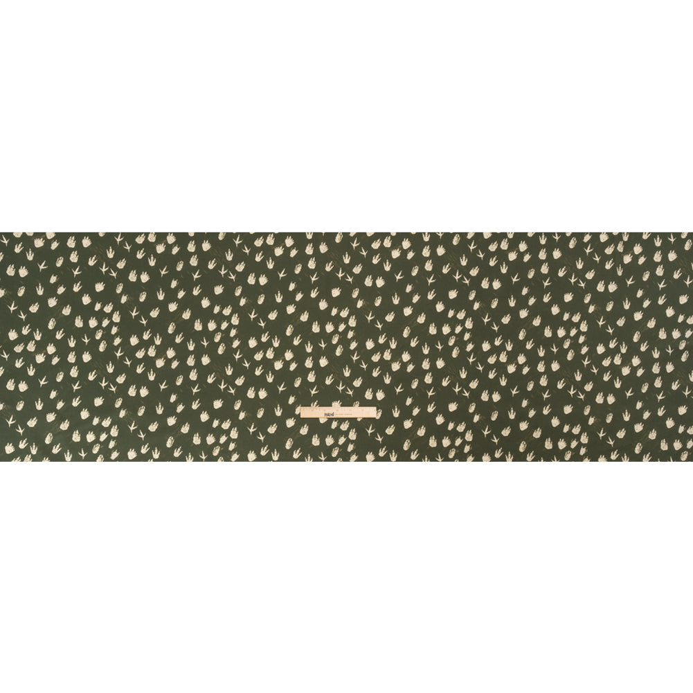Stretch Cotton Poplin Print - Dark Olive Dinosaur Footprints - Mood Exclusive Jurassic Jubilee Full Stretch Cotton Poplin Print - Dark Olive Dinosaur Footprints - Mood Exclusive Jurassic Jubilee Full