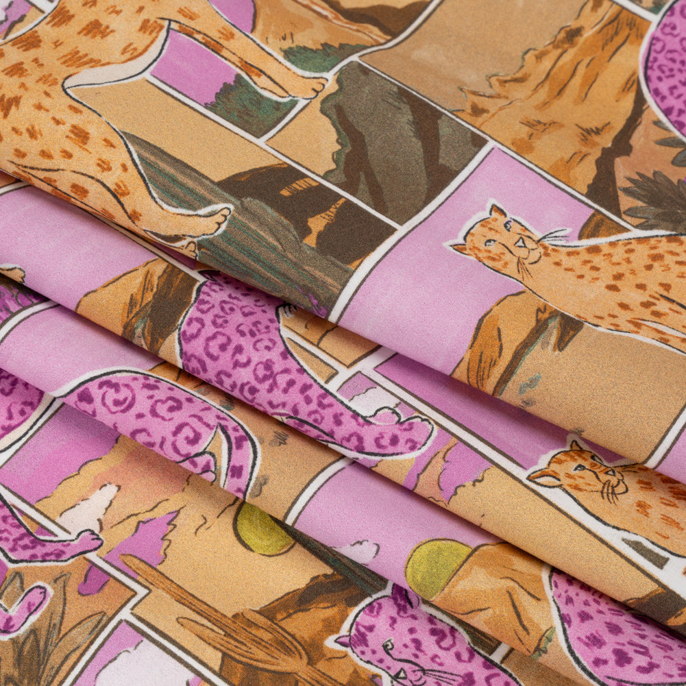 Stretch Cotton Poplin Print - Purple and Orange Big Cats Landscape Patchwork - Mood Exclusive The Meow-ve Desert Folded Stretch Cotton Poplin Print - Purple and Orange Big Cats Landscape Patchwork - Mood Exclusive The Meow-ve Desert Folded