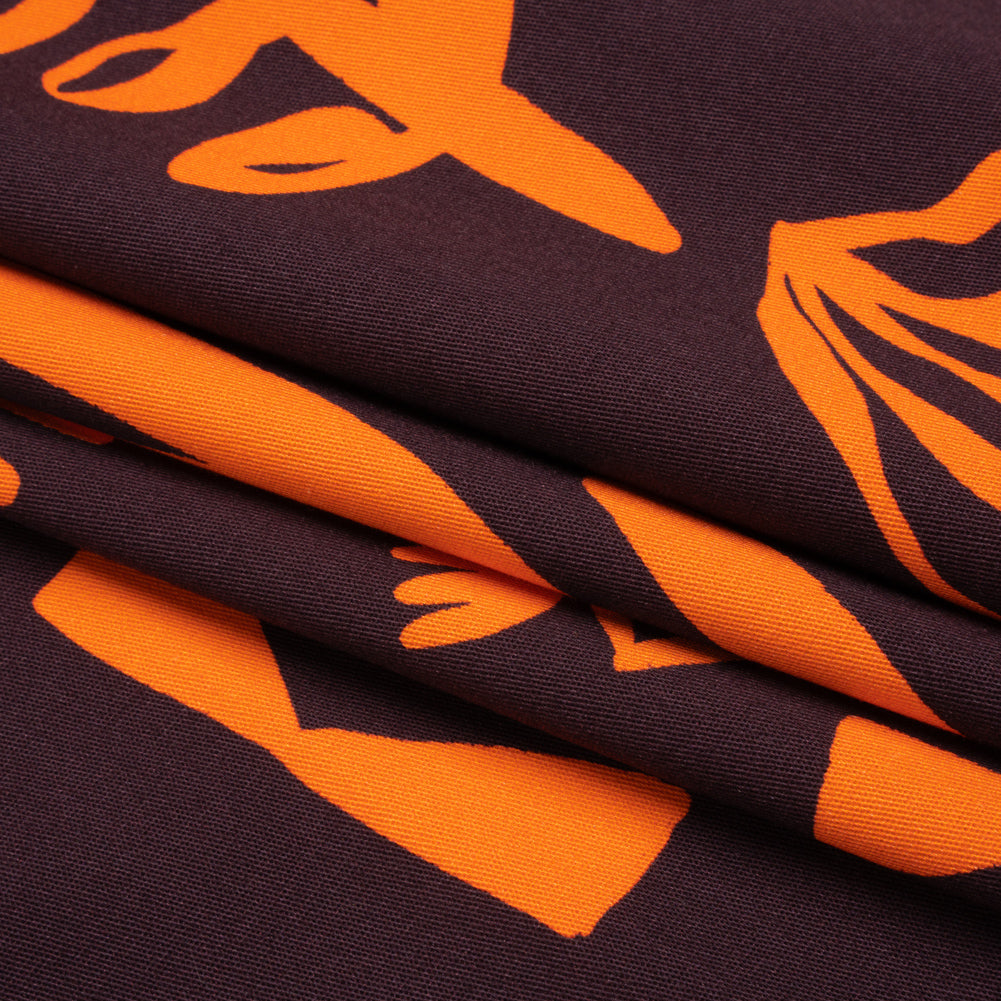 Stretch Cotton Twill Print - Orange and Purple Floral - Mood Exclusive Drawing Delight Folded Stretch Cotton Twill Print - Orange and Purple Floral - Mood Exclusive Drawing Delight Folded
