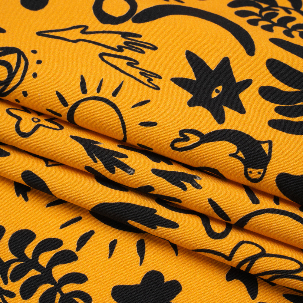 Stretch Cotton Twill Print - Yellow and Black Simple Doodles - Mood Exclusive Twin Flame Folded Stretch Cotton Twill Print - Yellow and Black Simple Doodles - Mood Exclusive Twin Flame Folded