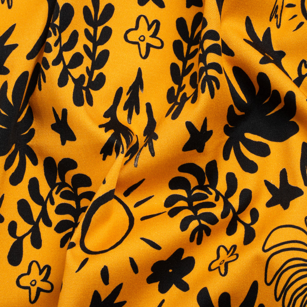 Stretch Cotton Twill Print - Yellow and Black Simple Doodles - Mood Exclusive Twin Flame Stretch Cotton Twill Print - Yellow and Black Simple Doodles - Mood Exclusive Twin Flame