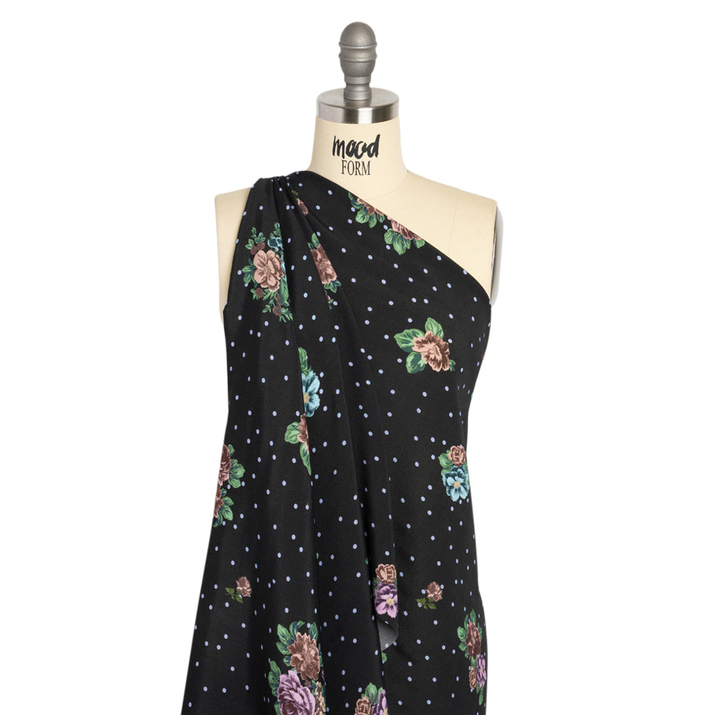 Viscose Crepe Print - Black, Lavender and Rust Red Polka Dots and Florals - Mood Exclusive Bring on Beauty Detail Viscose Crepe Print - Black, Lavender and Rust Red Polka Dots and Florals - Mood Exclusive Bring on Beauty Detail