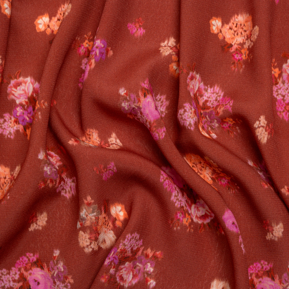 Viscose Crepe Print - Red, Peach and Pink Ikat Floral - Mood Exclusive Rosy Visions Viscose Crepe Print - Red, Peach and Pink Ikat Floral - Mood Exclusive Rosy Visions