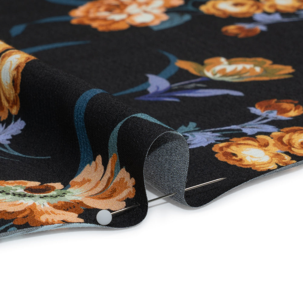 Viscose Crepe Print - Navy and Orange Floral - Mood Exclusive Chivalrous Designs Folded Viscose Crepe Print - Navy and Orange Floral - Mood Exclusive Chivalrous Designs Folded