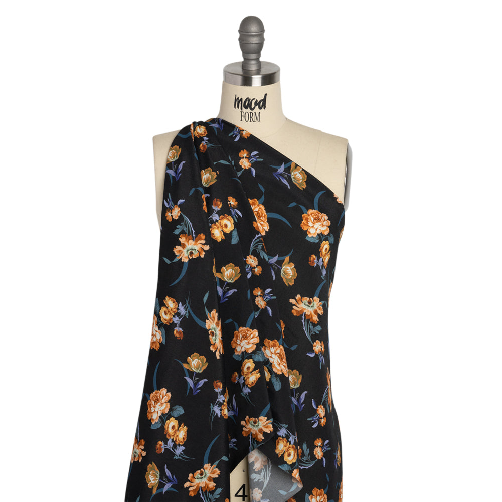 Viscose Crepe Print - Navy and Orange Floral - Mood Exclusive Chivalrous Designs Detail Viscose Crepe Print - Navy and Orange Floral - Mood Exclusive Chivalrous Designs Detail
