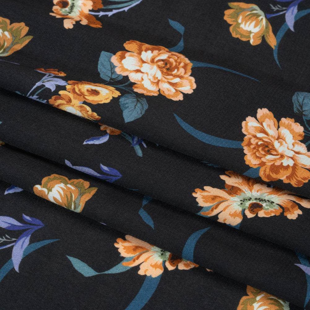 Viscose Crepe Print - Navy and Orange Floral - Mood Exclusive Chivalrous Designs Full Viscose Crepe Print - Navy and Orange Floral - Mood Exclusive Chivalrous Designs Full