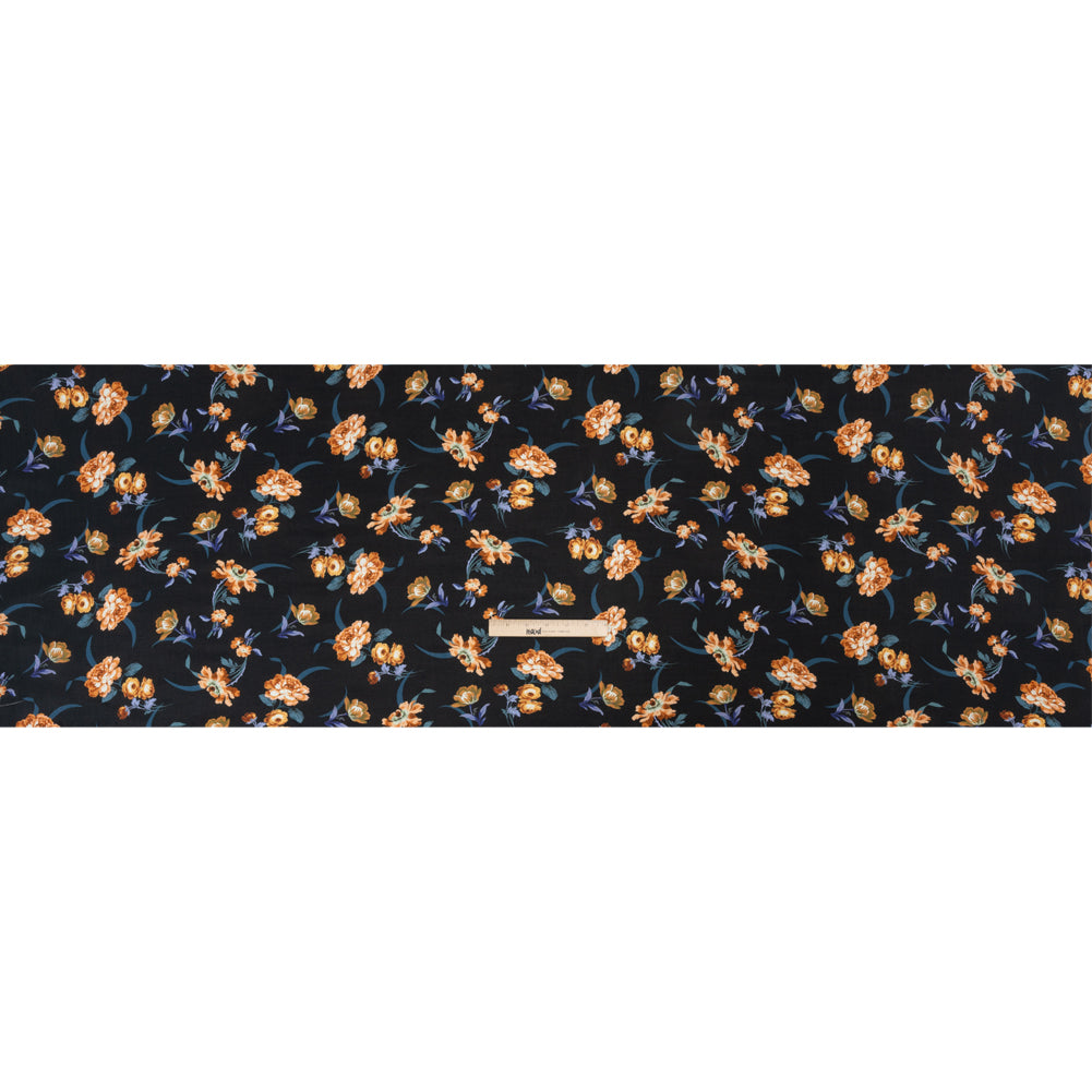 Viscose Crepe Print - Navy and Orange Floral - Mood Exclusive Chivalrous Designs Drape Viscose Crepe Print - Navy and Orange Floral - Mood Exclusive Chivalrous Designs Drape