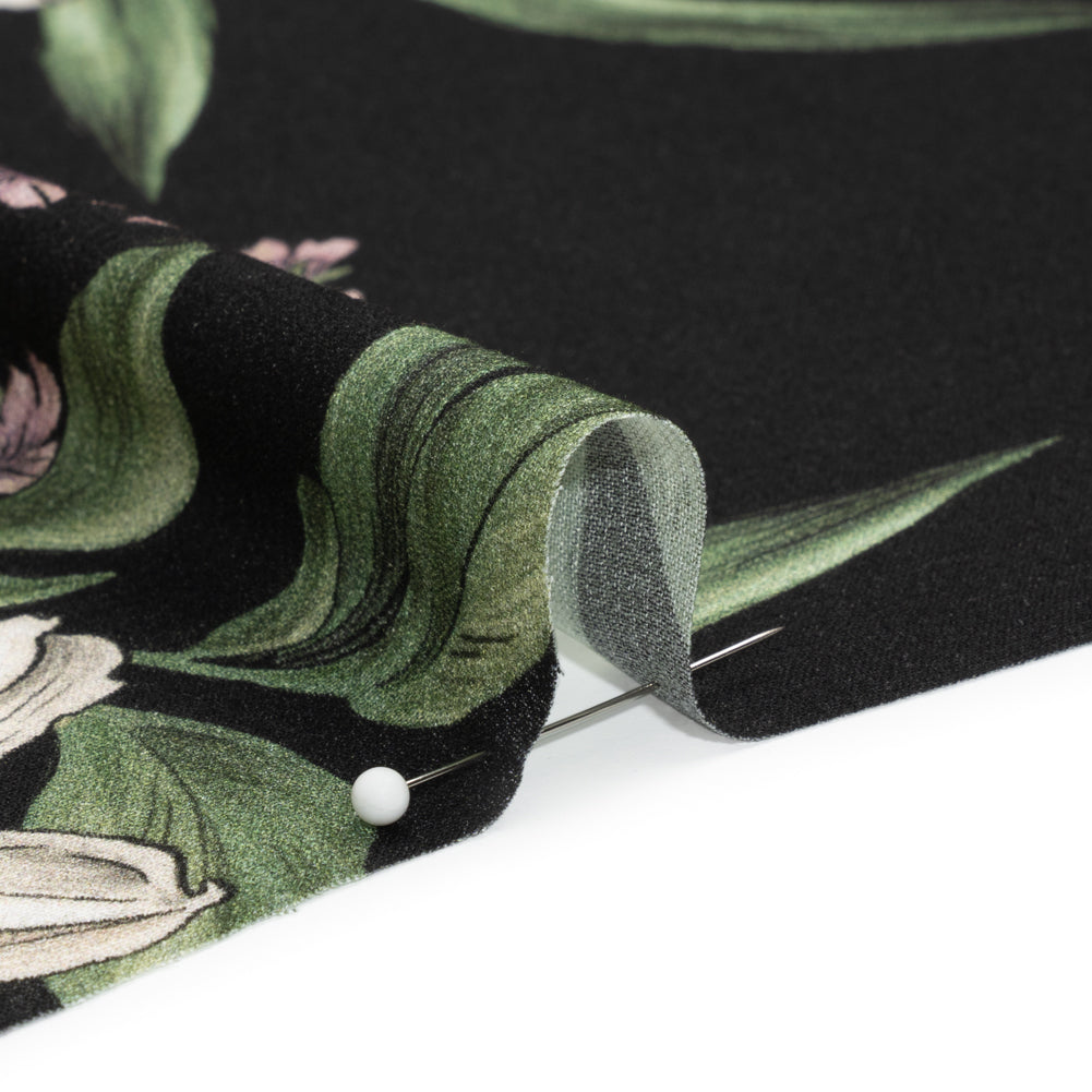 Viscose Crepe Print - Black, Yellow and Violet Floral - Mood Exclusive By the Plenty Folded Viscose Crepe Print - Black, Yellow and Violet Floral - Mood Exclusive By the Plenty Folded