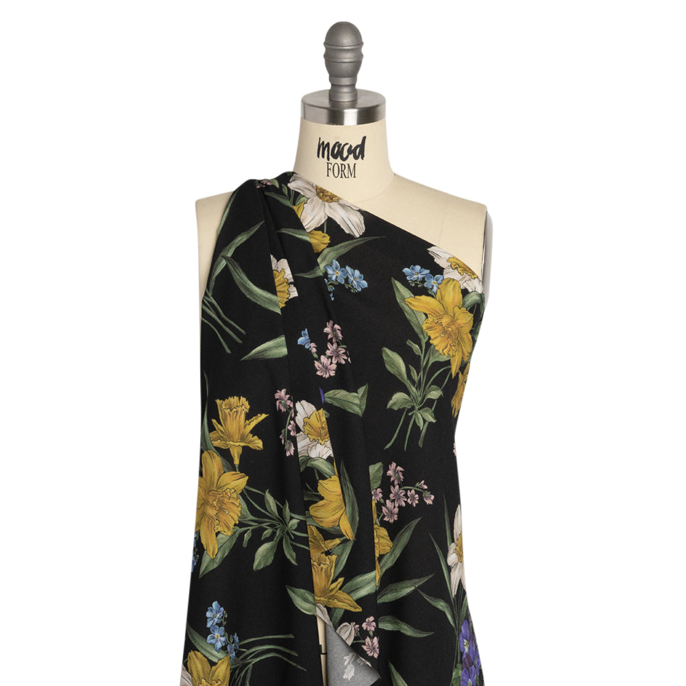 Viscose Crepe Print - Black, Yellow and Violet Floral - Mood Exclusive By the Plenty Detail Viscose Crepe Print - Black, Yellow and Violet Floral - Mood Exclusive By the Plenty Detail