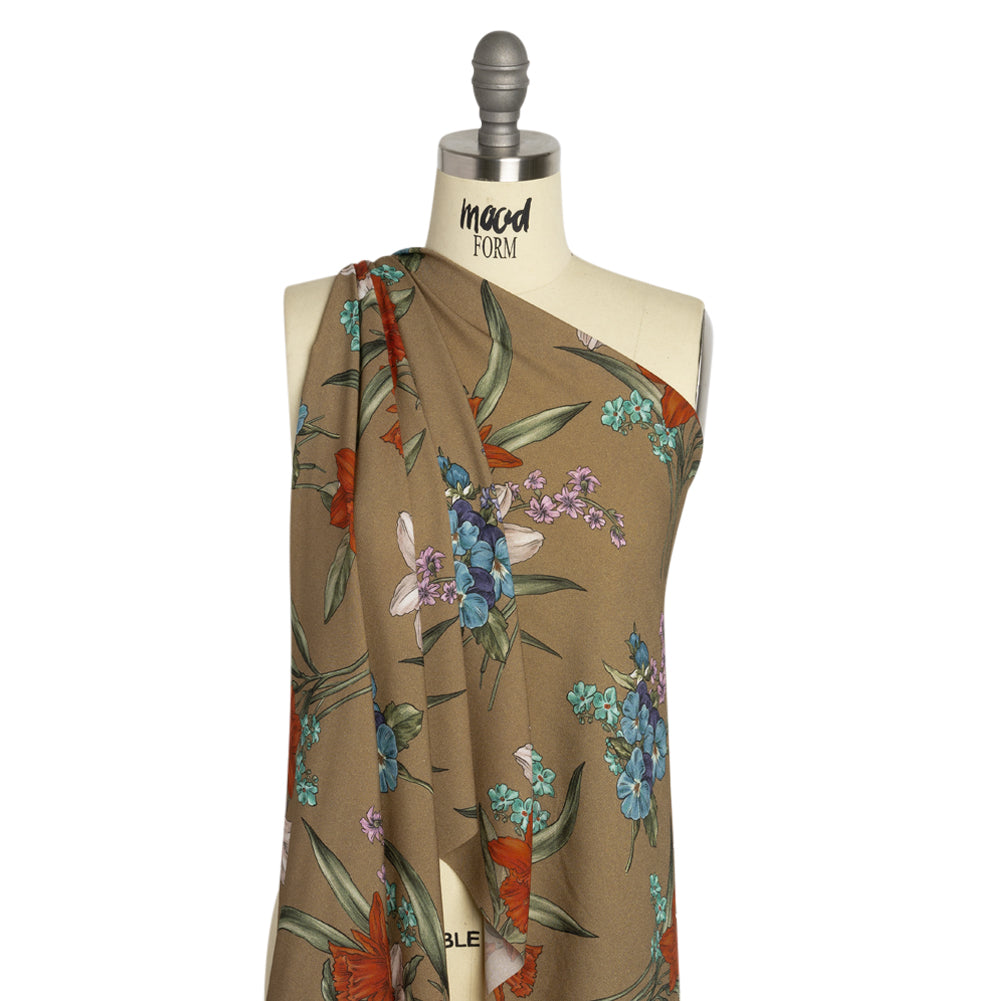 Viscose Crepe Print - Taupe, Red and Blue Floral - Mood Exclusive By the Plenty Drape Viscose Crepe Print - Taupe, Red and Blue Floral - Mood Exclusive By the Plenty Drape