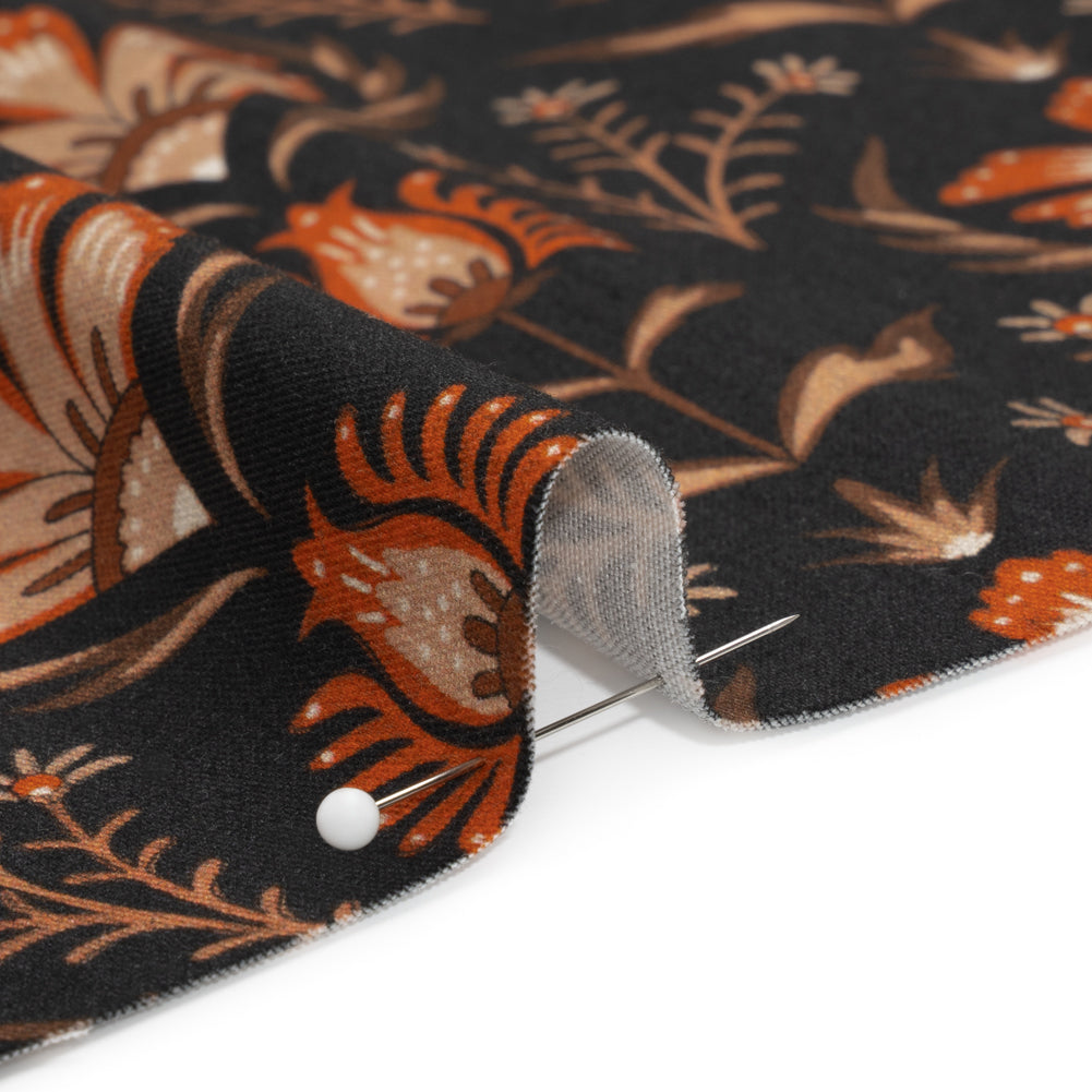 Stretch Cotton Twill - Black and Orange Floral - Watching the Fire Print - Mood Exclusive Rockland Collection Detail Stretch Cotton Twill - Black and Orange Floral - Watching the Fire Print - Mood Exclusive Rockland Collection Detail