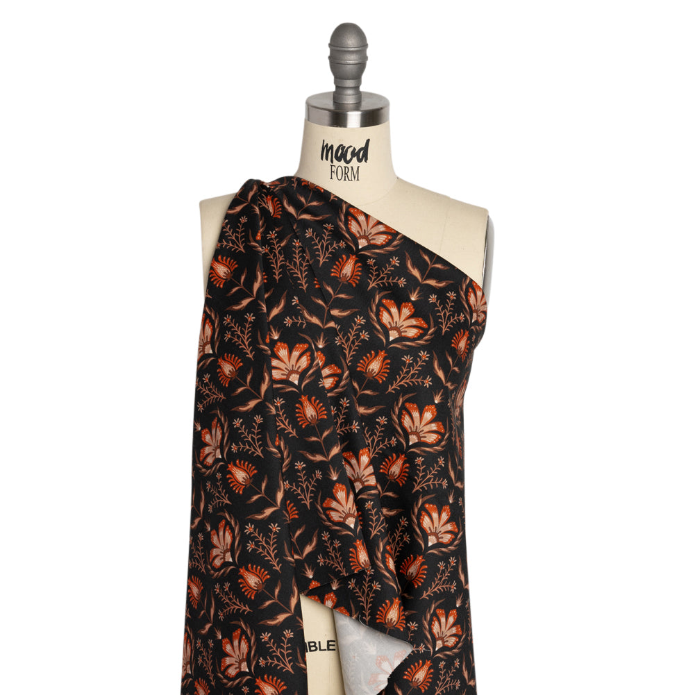 Stretch Cotton Twill - Black and Orange Floral - Watching the Fire Print - Mood Exclusive Rockland Collection Drape Stretch Cotton Twill - Black and Orange Floral - Watching the Fire Print - Mood Exclusive Rockland Collection Drape