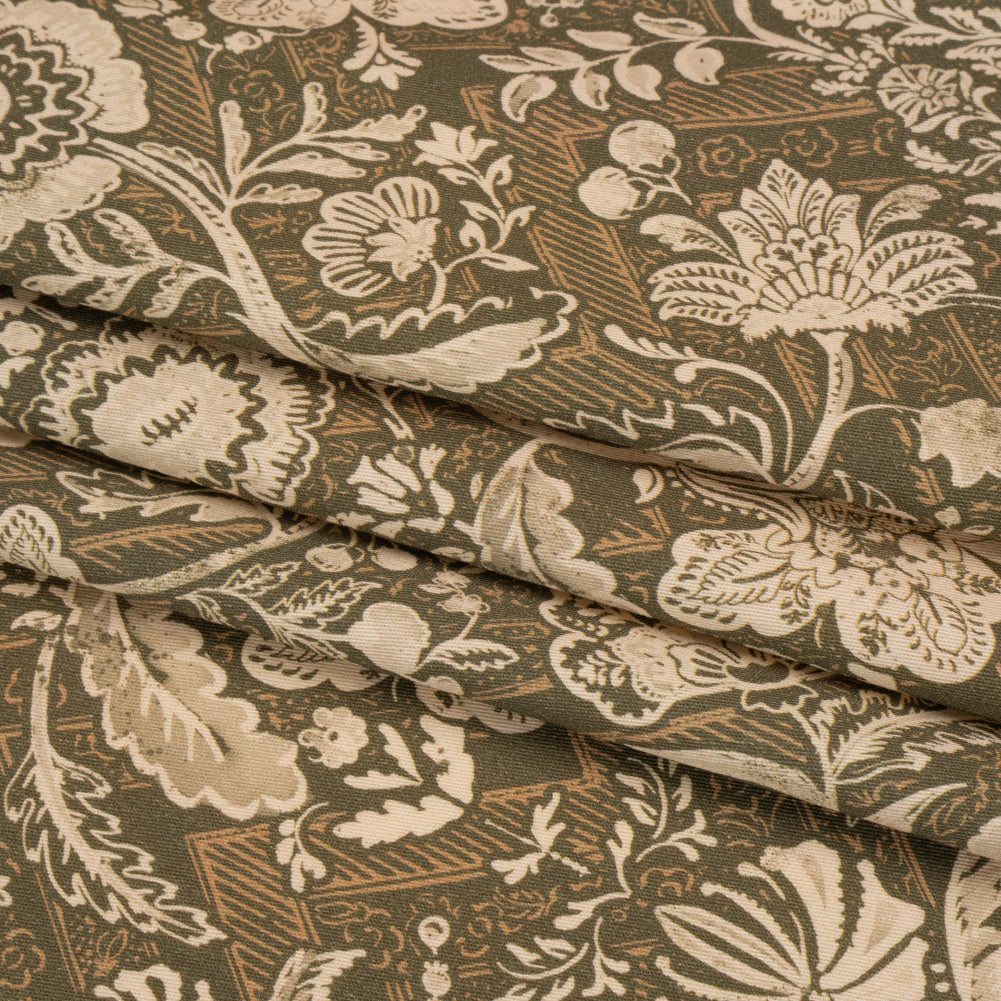 Stretch Cotton Twill Print - Moss Green and Beige Floral - Mood Exclusive Aromatic Aria Folded Stretch Cotton Twill Print - Moss Green and Beige Floral - Mood Exclusive Aromatic Aria Folded