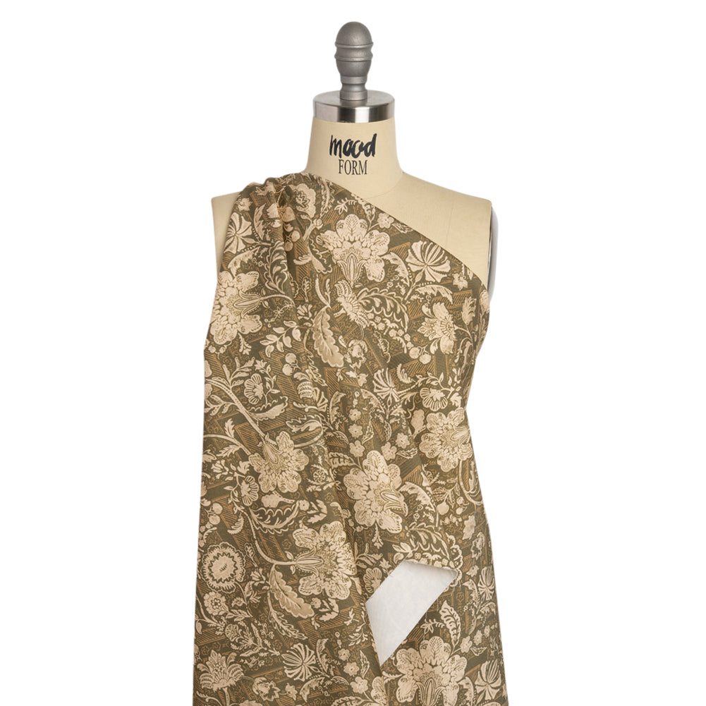Stretch Cotton Twill Print - Moss Green and Beige Floral - Mood Exclusive Aromatic Aria Drape Stretch Cotton Twill Print - Moss Green and Beige Floral - Mood Exclusive Aromatic Aria Drape