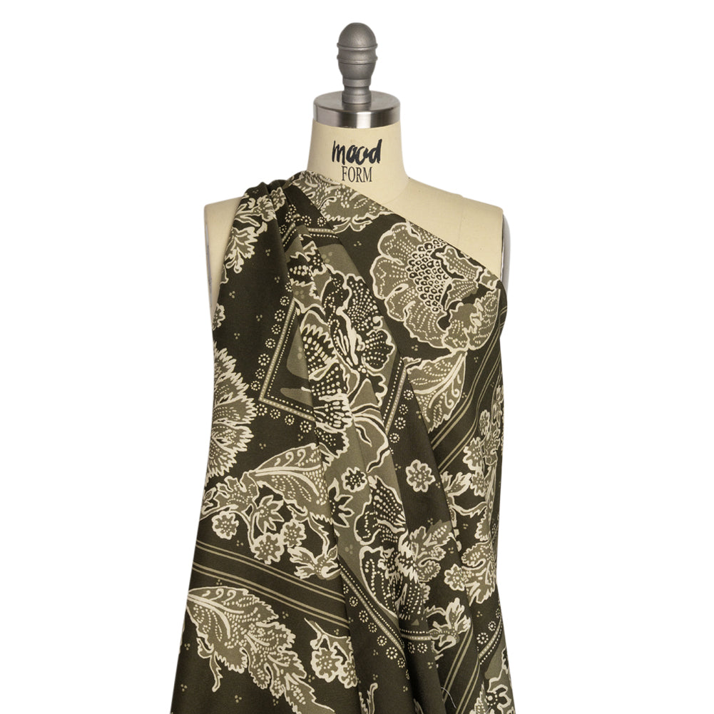 Stretch Cotton Twill Panel - Olive Floral Blocks - Mood Exclusive Maple Hill Heights Drape Stretch Cotton Twill Panel - Olive Floral Blocks - Mood Exclusive Maple Hill Heights Drape