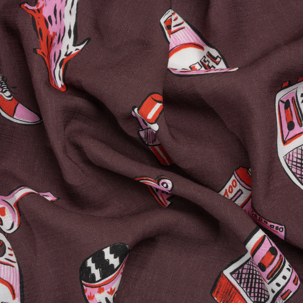 Slubbed Viscose Woven Print - Brown and Pink Small Objects - Mood Exclusive Little Lies Slubbed Viscose Woven Print - Brown and Pink Small Objects - Mood Exclusive Little Lies