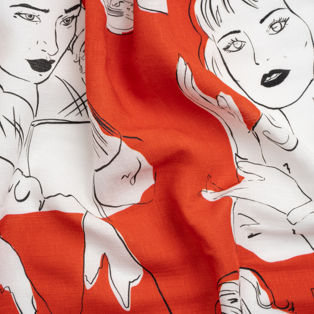 Slubbed Viscose Woven Print - Red, Black and White Portraits - Mood Exclusive Morning Mysteries Slubbed Viscose Woven Print - Red, Black and White Portraits - Mood Exclusive Morning Mysteries