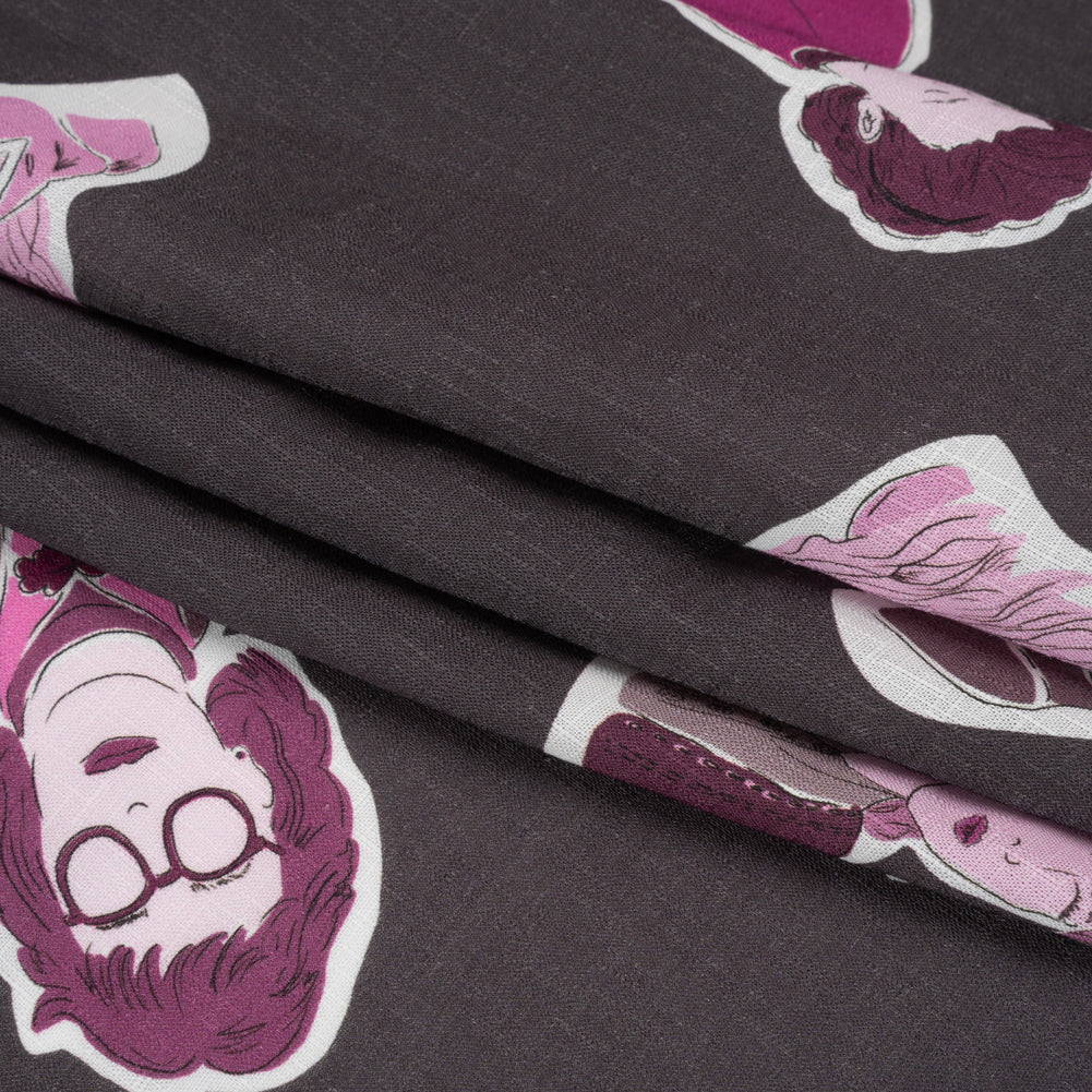 Slubbed Viscose Woven Print - Purple and Pink Female Portraits - Mood Exclusive Phenomenal Woman Folded Slubbed Viscose Woven Print - Purple and Pink Female Portraits - Mood Exclusive Phenomenal Woman Folded