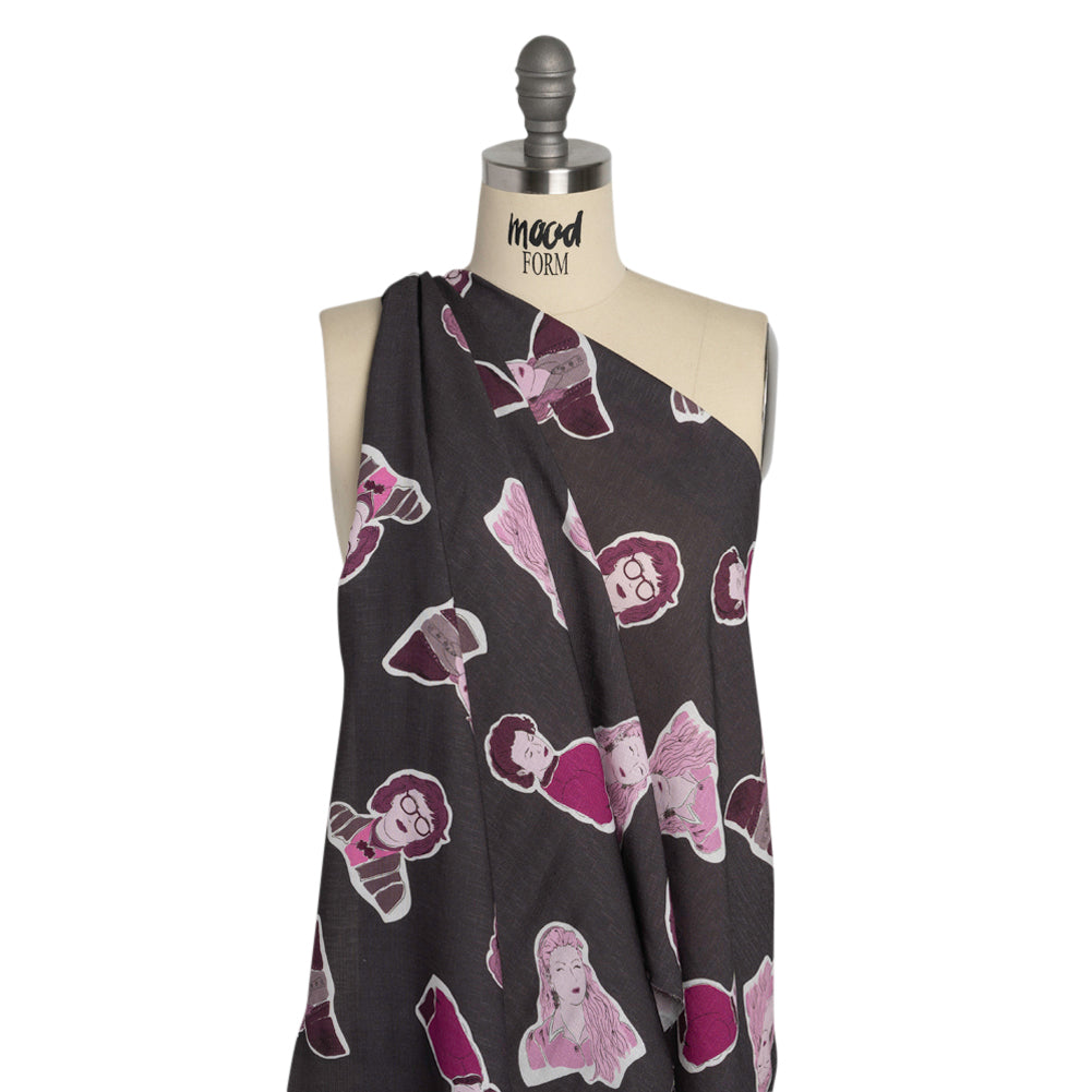 Slubbed Viscose Woven Print - Purple and Pink Female Portraits - Mood Exclusive Phenomenal Woman Drape Slubbed Viscose Woven Print - Purple and Pink Female Portraits - Mood Exclusive Phenomenal Woman Drape