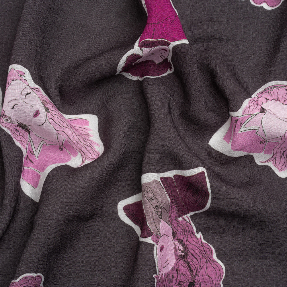 Slubbed Viscose Woven Print - Purple and Pink Female Portraits - Mood Exclusive Phenomenal Woman Slubbed Viscose Woven Print - Purple and Pink Female Portraits - Mood Exclusive Phenomenal Woman