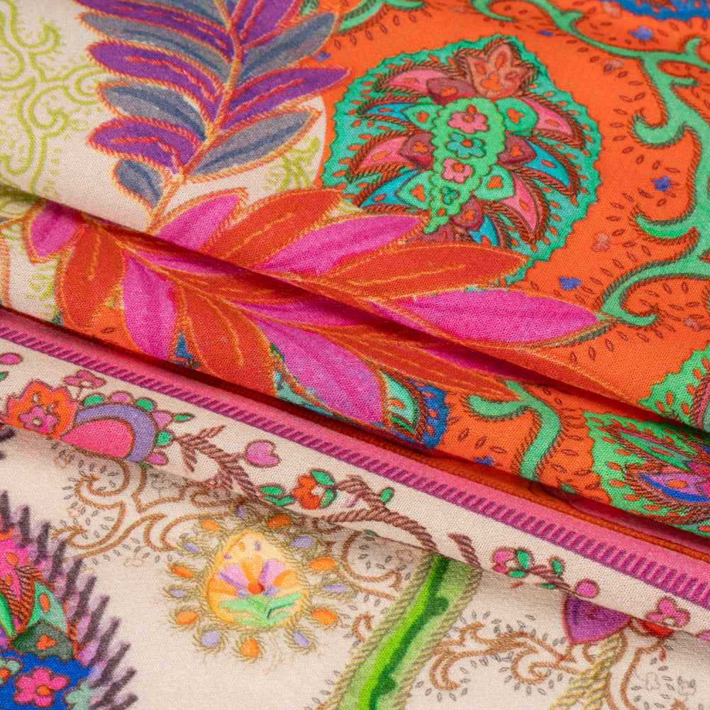 Viscose Crepe Panel - Red, Pink and Orange Fancy Leaves - Mood Exclusive Peacock Gardens Full Viscose Crepe Panel - Red, Pink and Orange Fancy Leaves - Mood Exclusive Peacock Gardens Full