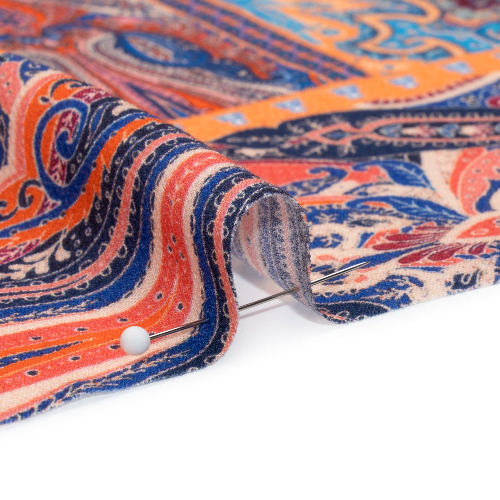 Viscose Crepe Panel - Orange, Blue and Rust Red Decorative Stripes - Mood Exclusive Desert Dance Folded Viscose Crepe Panel - Orange, Blue and Rust Red Decorative Stripes - Mood Exclusive Desert Dance Folded