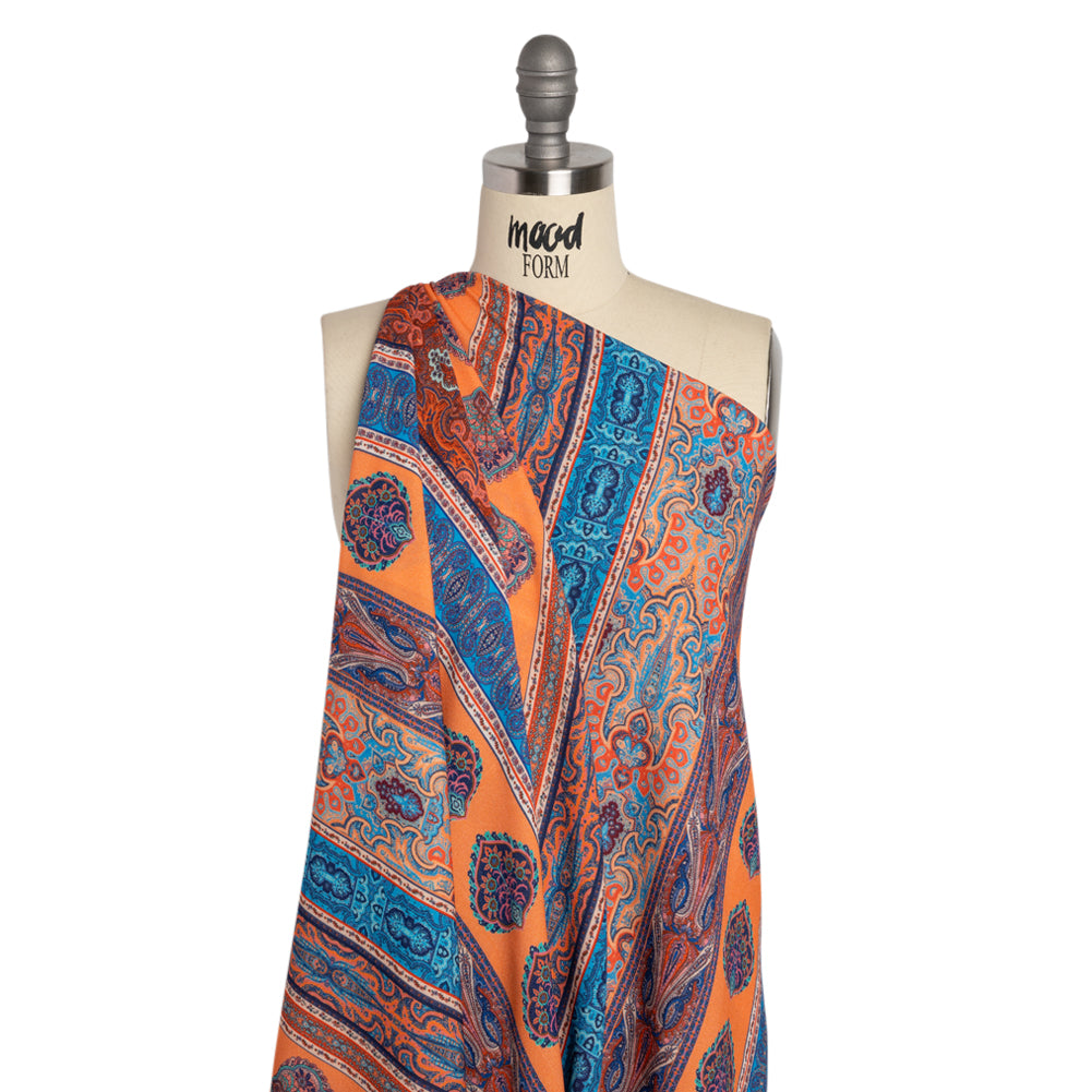Viscose Crepe Panel - Orange, Blue and Rust Red Decorative Stripes - Mood Exclusive Desert Dance Detail Viscose Crepe Panel - Orange, Blue and Rust Red Decorative Stripes - Mood Exclusive Desert Dance Detail
