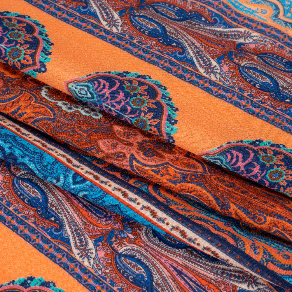 Viscose Crepe Panel - Orange, Blue and Rust Red Decorative Stripes - Mood Exclusive Desert Dance Full Viscose Crepe Panel - Orange, Blue and Rust Red Decorative Stripes - Mood Exclusive Desert Dance Full