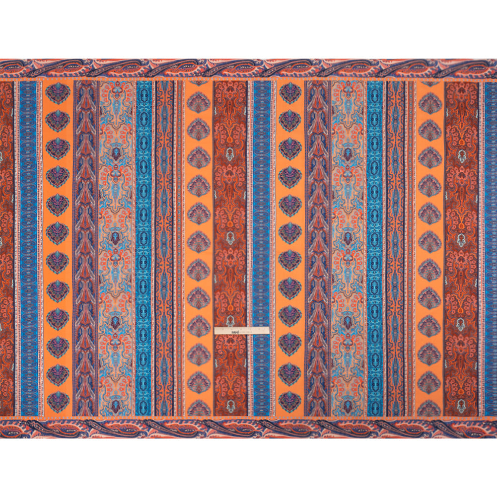 Viscose Crepe Panel - Orange, Blue and Rust Red Decorative Stripes - Mood Exclusive Desert Dance Drape Viscose Crepe Panel - Orange, Blue and Rust Red Decorative Stripes - Mood Exclusive Desert Dance Drape