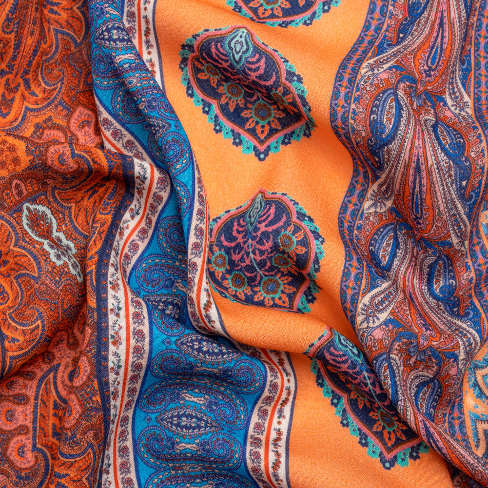 Viscose Crepe Panel - Orange, Blue and Rust Red Decorative Stripes - Mood Exclusive Desert Dance Viscose Crepe Panel - Orange, Blue and Rust Red Decorative Stripes - Mood Exclusive Desert Dance