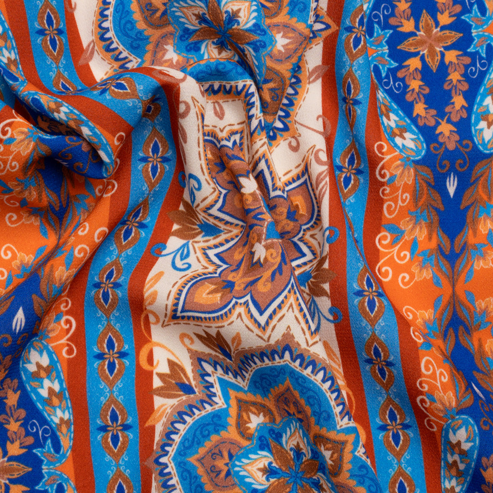 Viscose Crepe Print - Blue and Orange Floral Medallion Stripes - Mood Exclusive Happy Hayday Viscose Crepe Print - Blue and Orange Floral Medallion Stripes - Mood Exclusive Happy Hayday