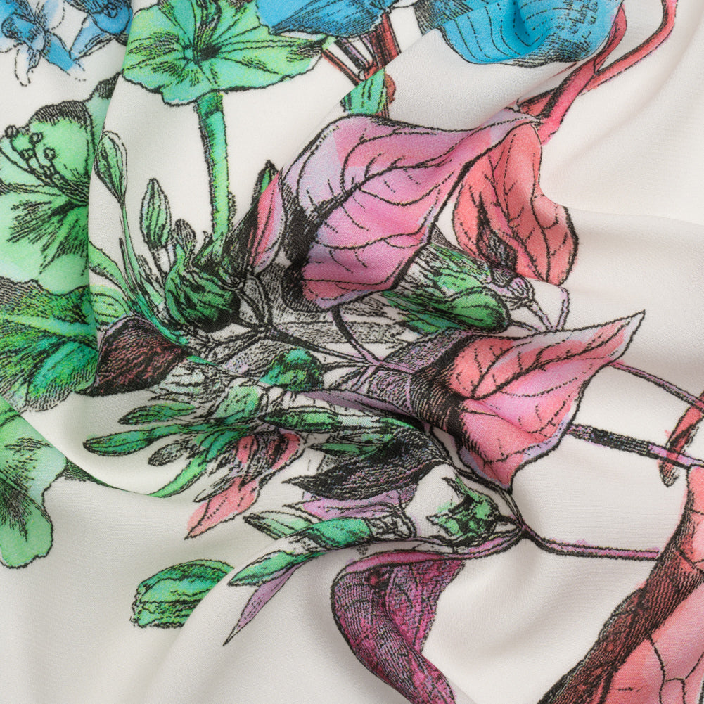 Viscose Crepe Print - Pink, Blue and Green Floral - Mood Exclusive Painted Petals Viscose Crepe Print - Pink, Blue and Green Floral - Mood Exclusive Painted Petals