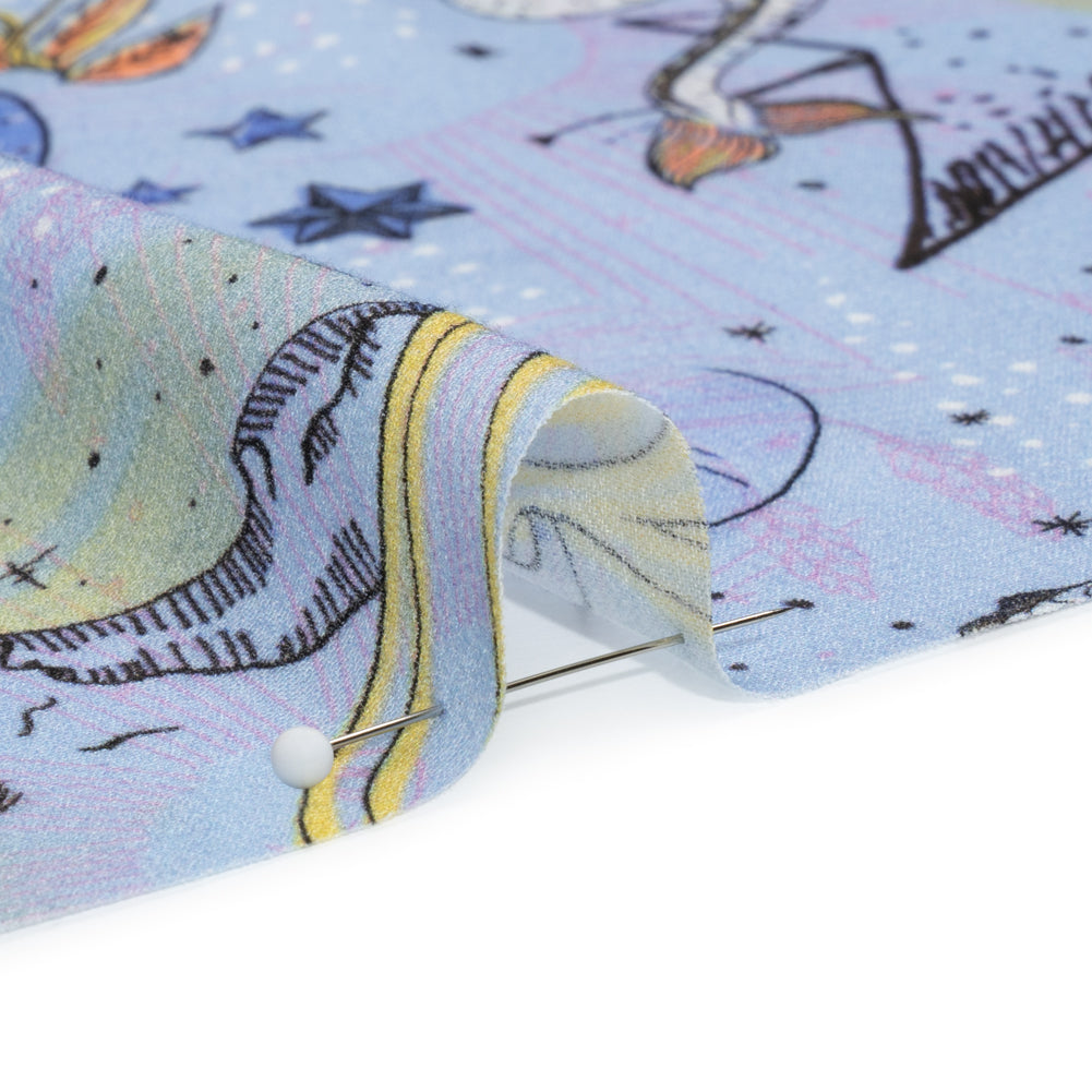 Viscose Crepe Print - Blue and Yellow Celestial Creatures - Mood Exclusive Mythical Me Folded Viscose Crepe Print - Blue and Yellow Celestial Creatures - Mood Exclusive Mythical Me Folded