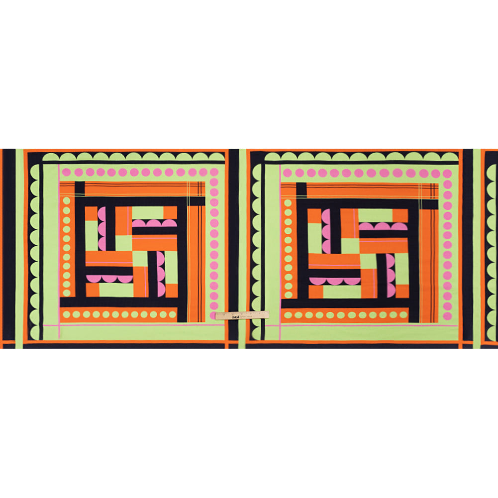 Slubbed Viscose Woven Panel - Orange, Lime Green and Pink Abstract Geometric - Mood Exclusive Abstract Thoughts Full Slubbed Viscose Woven Panel - Orange, Lime Green and Pink Abstract Geometric - Mood Exclusive Abstract Thoughts Full