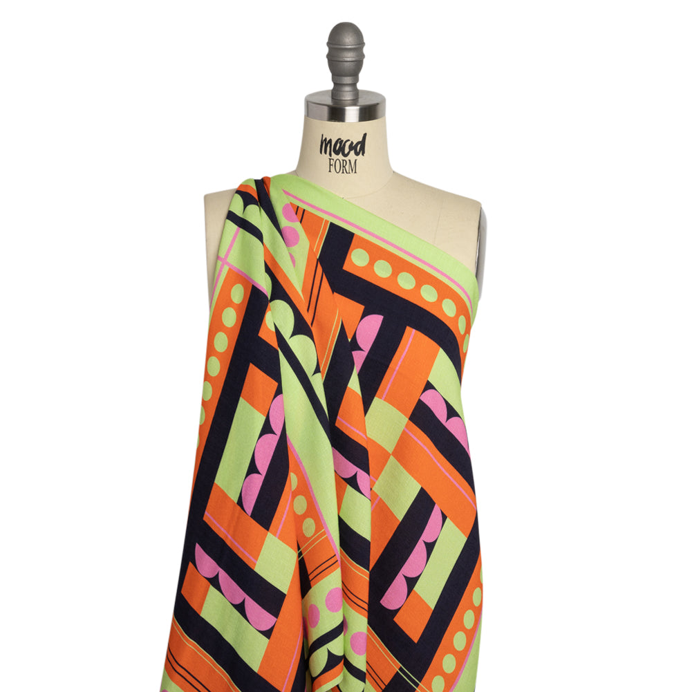 Slubbed Viscose Woven Panel - Orange, Lime Green and Pink Abstract Geometric - Mood Exclusive Abstract Thoughts Drape Slubbed Viscose Woven Panel - Orange, Lime Green and Pink Abstract Geometric - Mood Exclusive Abstract Thoughts Drape