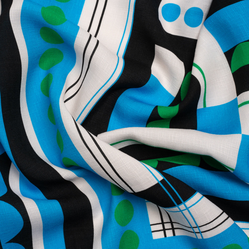Slubbed Viscose Woven Panel - Blue, Green and Black Abstract Geometric - Mood Exclusive Abstract Thoughts Slubbed Viscose Woven Panel - Blue, Green and Black Abstract Geometric - Mood Exclusive Abstract Thoughts