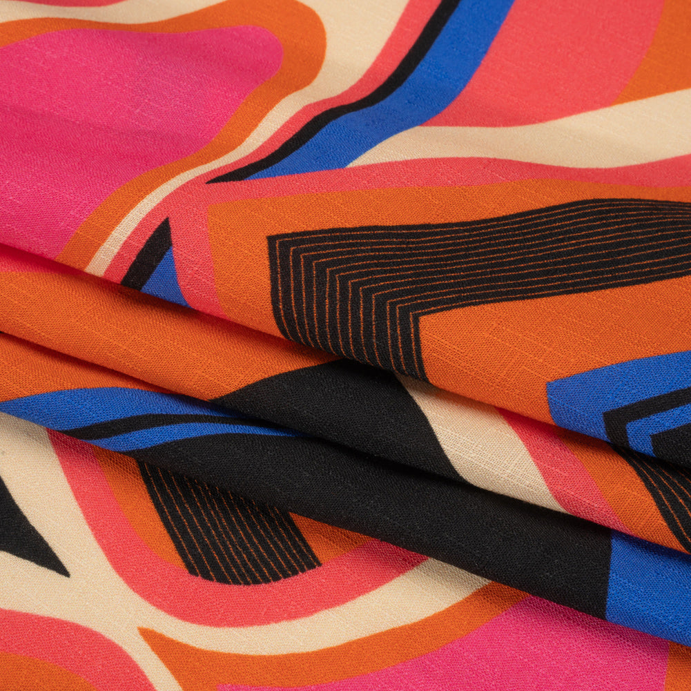 Slubbed Viscose Woven Print - Orange, Blue and Pink Abstract Spades - Mood Exclusive Take it Easy Folded Slubbed Viscose Woven Print - Orange, Blue and Pink Abstract Spades - Mood Exclusive Take it Easy Folded
