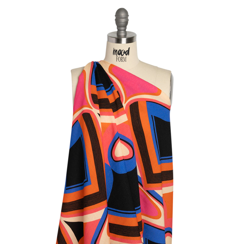 Slubbed Viscose Woven Print - Orange, Blue and Pink Abstract Spades - Mood Exclusive Take it Easy Drape Slubbed Viscose Woven Print - Orange, Blue and Pink Abstract Spades - Mood Exclusive Take it Easy Drape