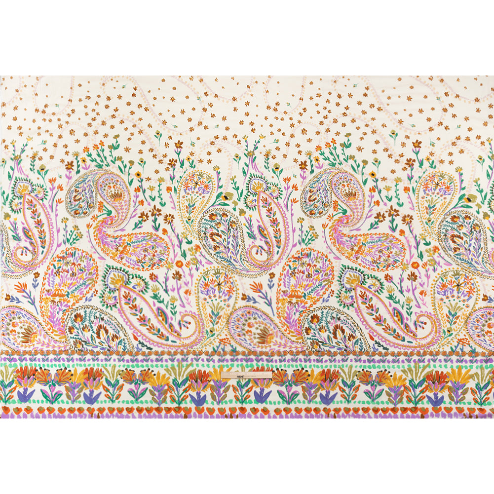 Viscose and Linen Twill Panel - White and Rainbow Paisley and Floral - Mood Exclusive Realized Wonders Drape Viscose and Linen Twill Panel - White and Rainbow Paisley and Floral - Mood Exclusive Realized Wonders Drape