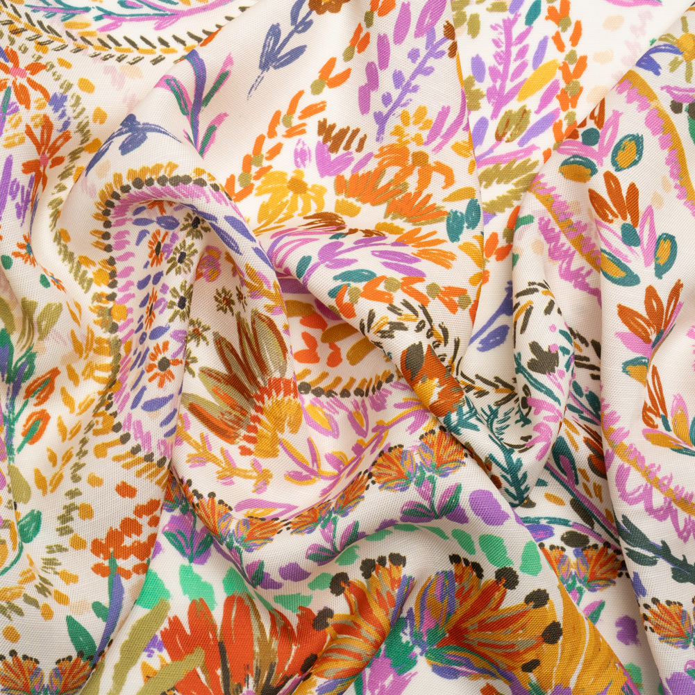 Viscose and Linen Twill Panel - White and Rainbow Paisley and Floral - Mood Exclusive Realized Wonders Viscose and Linen Twill Panel - White and Rainbow Paisley and Floral - Mood Exclusive Realized Wonders