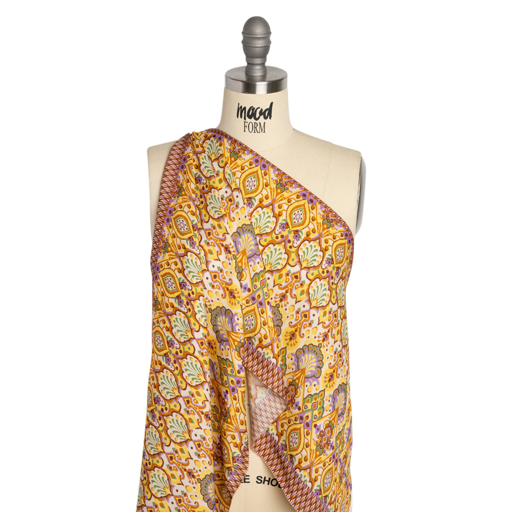 Viscose and Linen Twill Print - Yellow and Orange Stylized Flowers and Chevrons - Mood Exclusive Fashion Floral Detail Viscose and Linen Twill Print - Yellow and Orange Stylized Flowers and Chevrons - Mood Exclusive Fashion Floral Detail