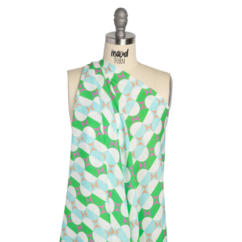 Viscose and Linen Woven Panel Print - Green and Sky Blue Split Circles - Mood Exclusive Circle Back Drape Viscose and Linen Woven Panel Print - Green and Sky Blue Split Circles - Mood Exclusive Circle Back Drape