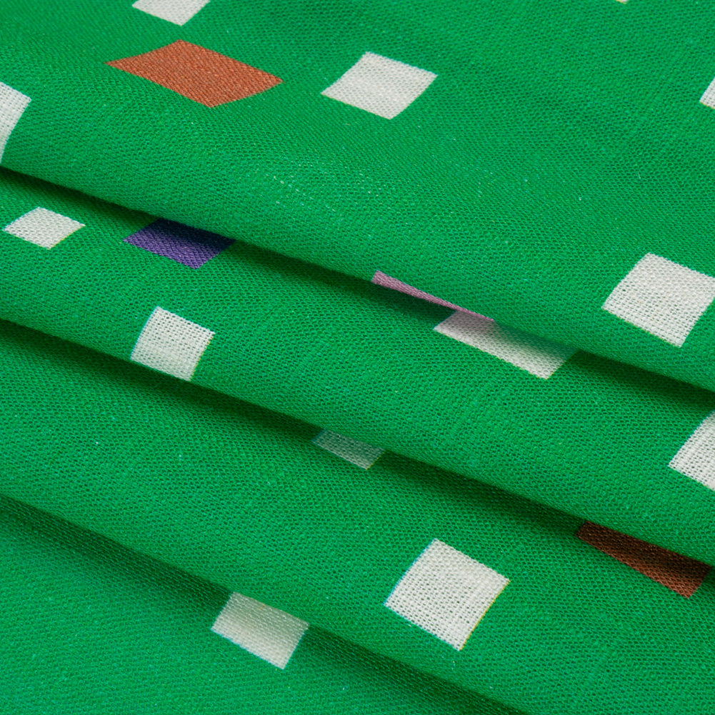 Viscose and Linen Woven Print - Green and Pink Squares - Mood Exclusive Square Dancing Folded Viscose and Linen Woven Print - Green and Pink Squares - Mood Exclusive Square Dancing Folded