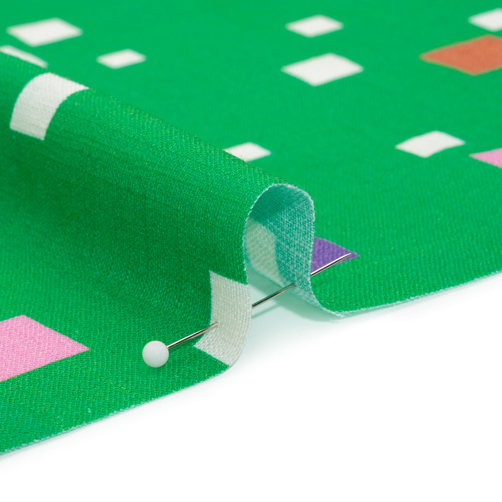 Viscose and Linen Woven Print - Green and Pink Squares - Mood Exclusive Square Dancing Detail Viscose and Linen Woven Print - Green and Pink Squares - Mood Exclusive Square Dancing Detail