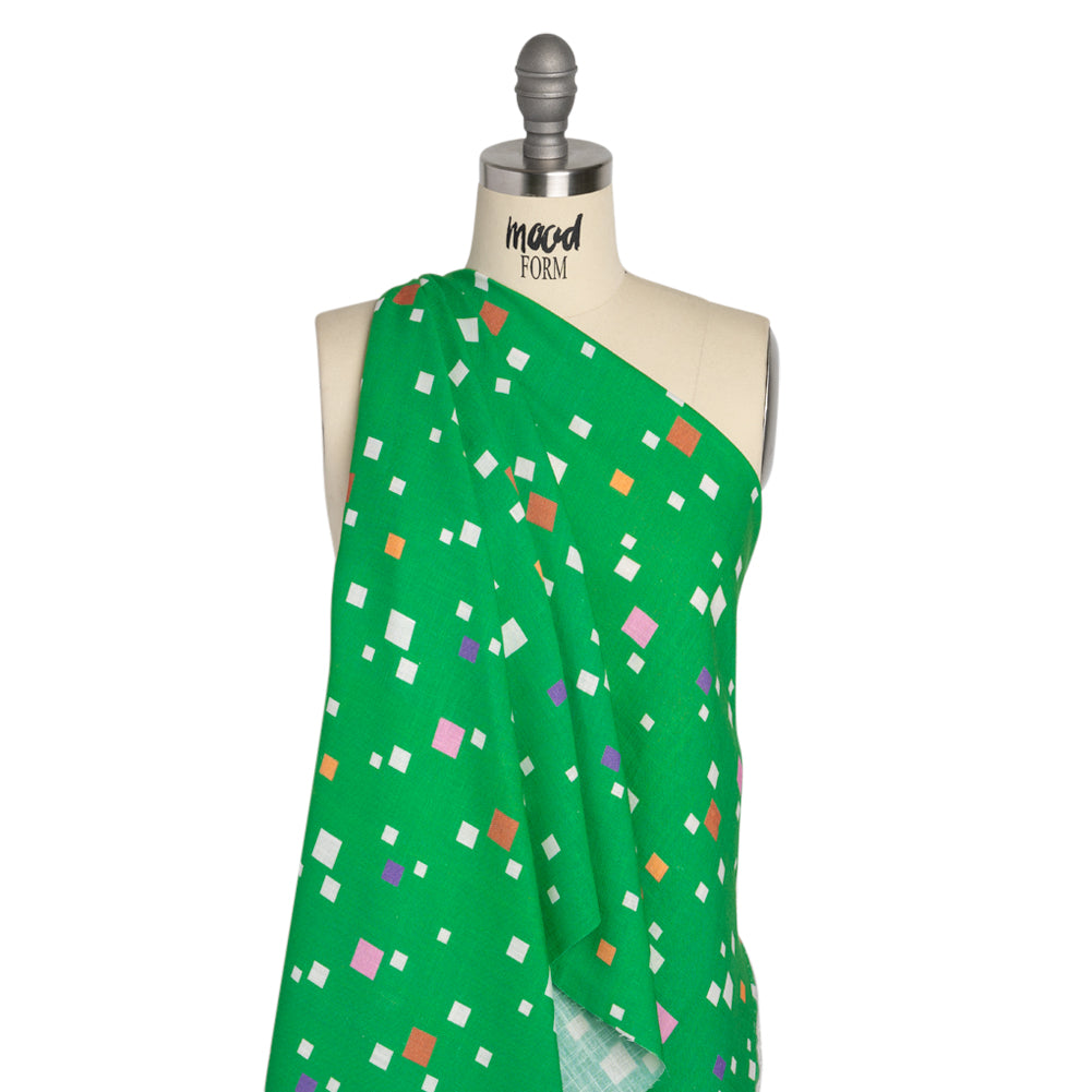 Viscose and Linen Woven Print - Green and Pink Squares - Mood Exclusive Square Dancing Drape Viscose and Linen Woven Print - Green and Pink Squares - Mood Exclusive Square Dancing Drape