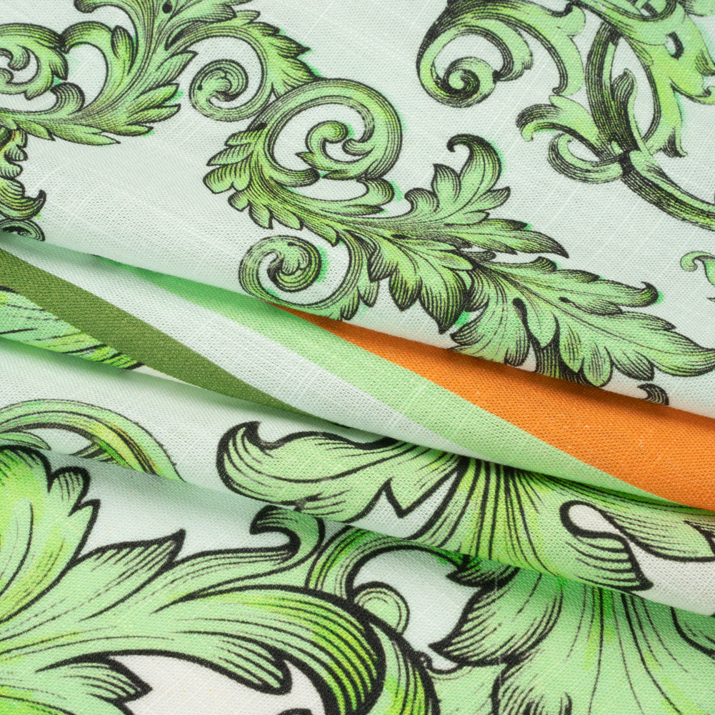 Viscose and Linen Woven Panel Print - Green and Orange Leafy Squares - Mood Exclusive Havana Spring Folded Viscose and Linen Woven Panel Print - Green and Orange Leafy Squares - Mood Exclusive Havana Spring Folded