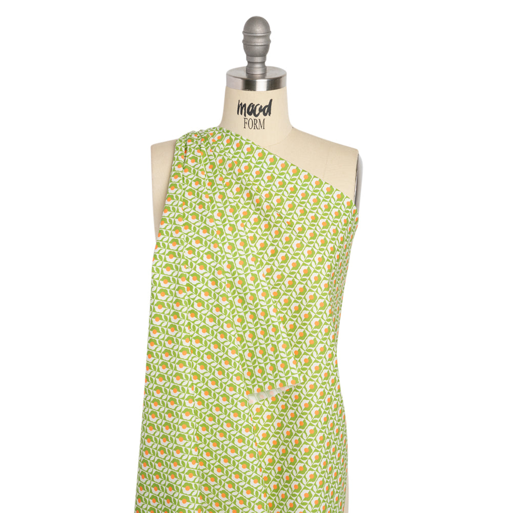 Cotton Poplin Print - Green, White and Orange Retro Florals - Mood Exclusive Build Me Up Drape Cotton Poplin Print - Green, White and Orange Retro Florals - Mood Exclusive Build Me Up Drape