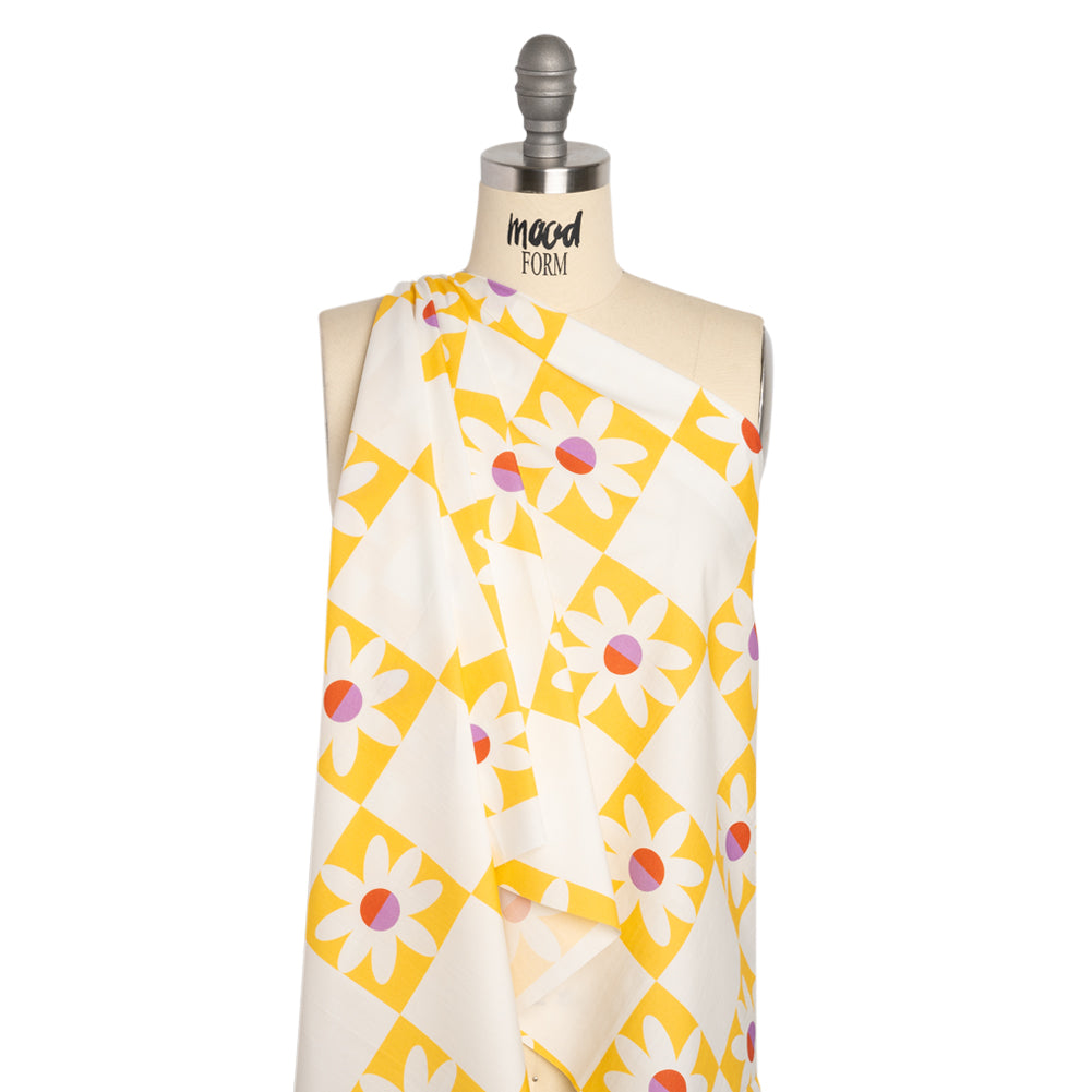 Cotton Poplin Print - Yellow Floral Checkers - Mood Exclusive Game of Growth Drape Cotton Poplin Print - Yellow Floral Checkers - Mood Exclusive Game of Growth Drape